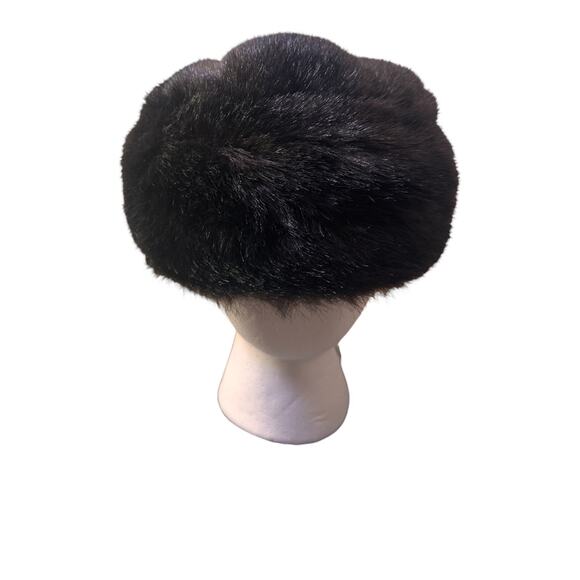 Vintage Black Faux Fur Pillbox Hat – Winter Cold Weather Retro Style - Picture 4 of 4